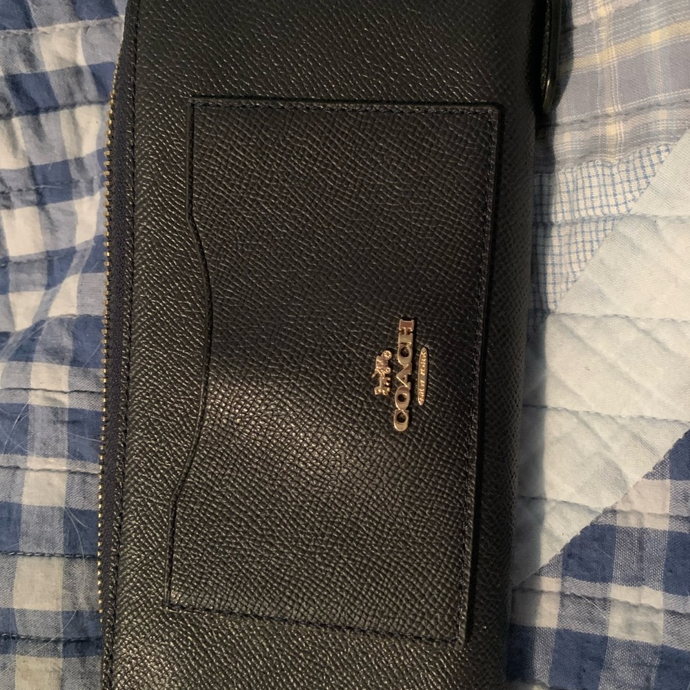 Coach Black Leather Zip Wallet with Gold Logo